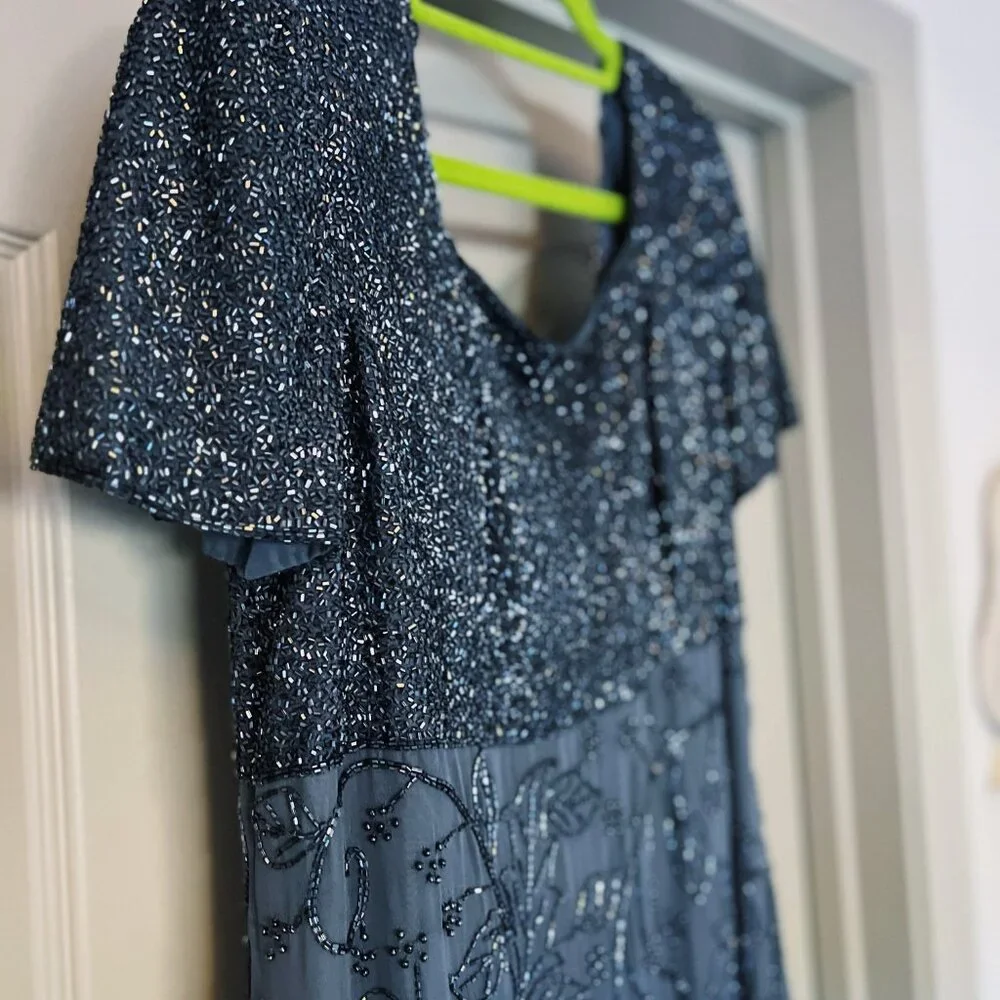 Seam Collection Beaded Navy Blue Chiffon Gown | Vintage Formal Dress | Size 10 - Picture 2 of 6